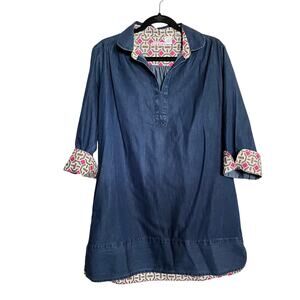 tizzie shirt tunic top collared chambray popover contrast cuff cotton size Large